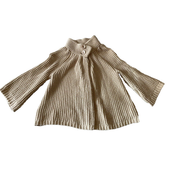 Spring + Mercer Cardigan Womens Medium Beige Cottage Core Flare Sleeve Sweater - Picture 1 of 12